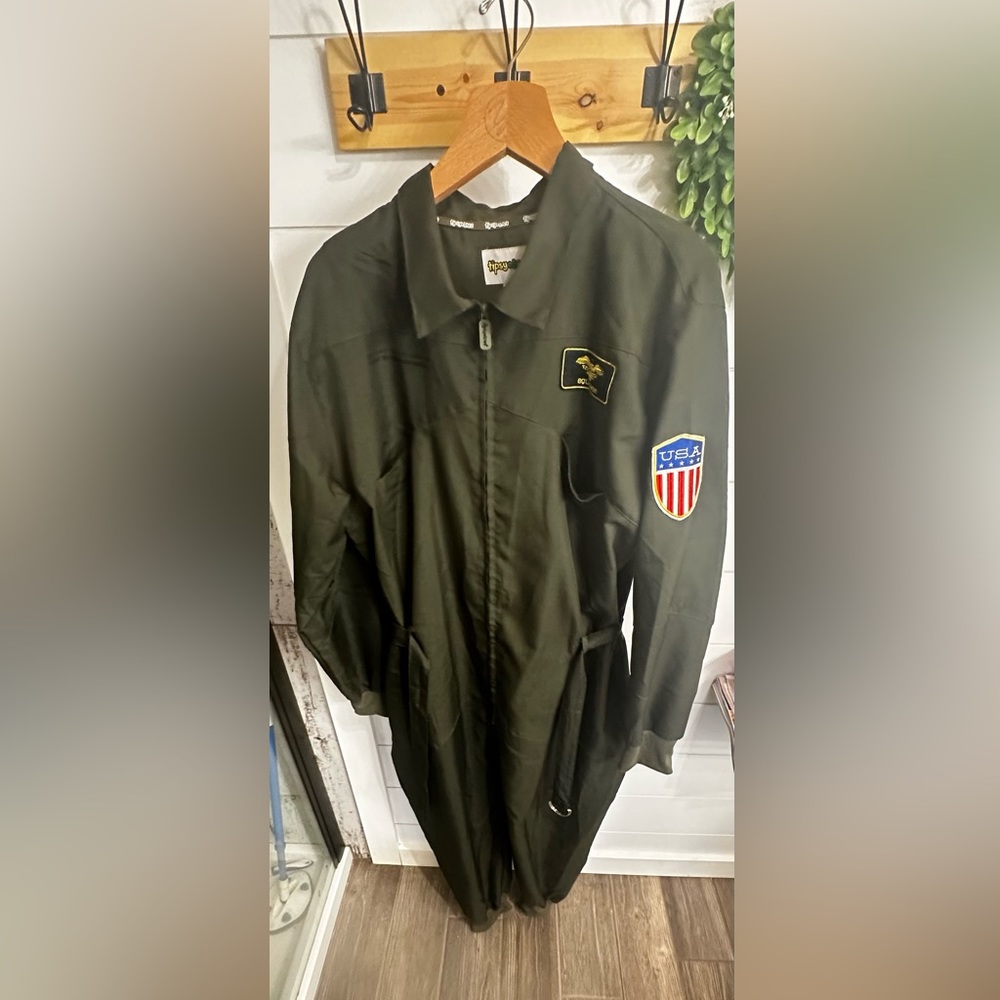 Tipsy Elves pilot costume army green with flag patch zippered front size xl belt